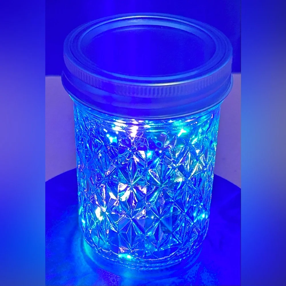 RAINBOW (SOLID OR FLASHING) LED FAIRY-LIGHT 1/2 PINT MASON JAR/HANDMADE - Picture 5 of 7